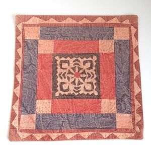 Vintage Orange & Blue Patchwork Batik Pillow Sham from India 16”x16 1/2”